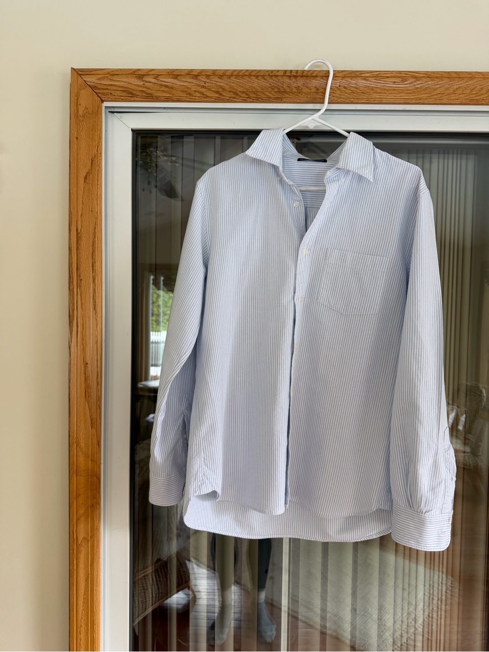 Brandy Melville Light Blue & White Pinstripe Oversized Button-Down Shirt